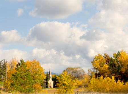Church and autumn trees, Bedouin, Provence, France