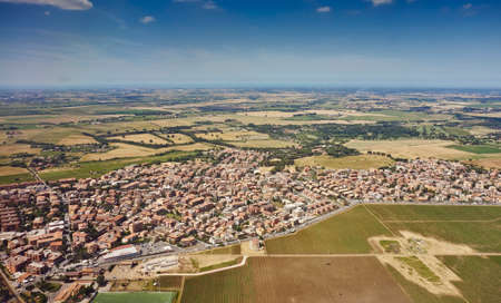 Aerial view of Rome suburbs and agriculture, Italyの写真素材