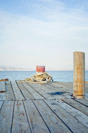 Wooden pontoon, Corfu, Greeceの写真素材
