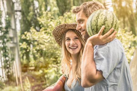 Couple with watermelonの写真素材