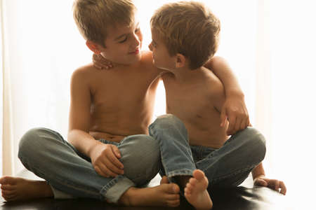 Brothers bonding at homeの写真素材