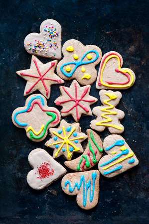 Still life with variety of decorated gingerbread cookies