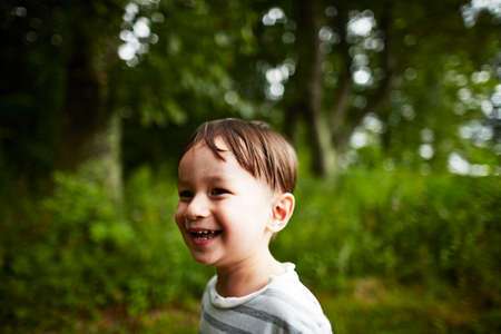Boy in forestの写真素材