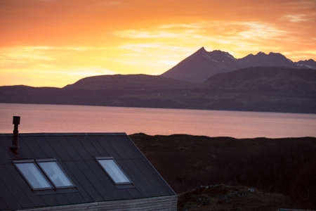 Architect-designed holiday home, Cuillin mountain range in background, Scotland