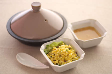 Asian steamer and dish with food