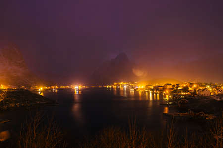 Fishing village at night, Reine, Lofoten, Norway