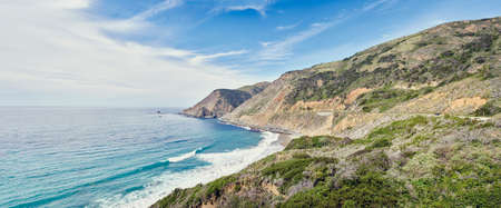 Panoramic view of coastline and sea, Big Sur, California, USAの写真素材