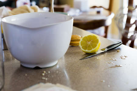 Mixing bowl and halved lemon