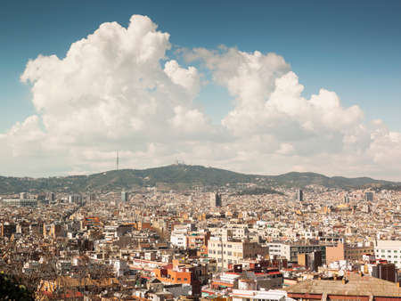 Elevated cityscape from Montjuic Hill, Barcelona, Spainの写真素材