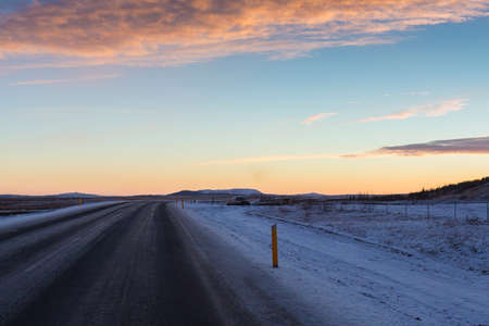 Country road at sunset, Icelandの写真素材