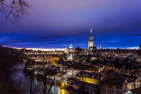 City of Bern by night, Switzerlandの写真素材
