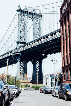 Street view of Manhattan Bridge, New York, USA