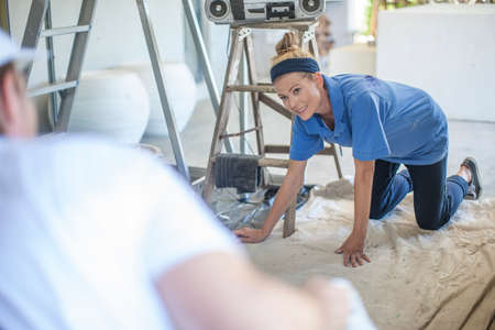 Couple renovating own homeの写真素材