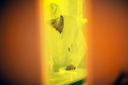 Scientist in holographic laboratory