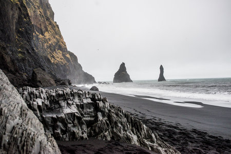 Black sand on volcanic beach, Vik, Iceland