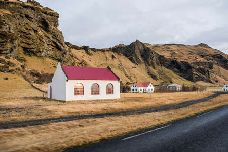 Traditional building by roadside, Seljalandsfoss, Icelandの写真素材