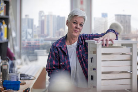 Portrait of senior female carpenter in furniture making workshop