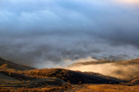 View of mountain mist from Luchistoye Village, South Demergi mountain, Crimea, Ukraine