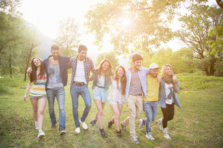 Group of eight young adult friends, Piemonte, Italyの写真素材