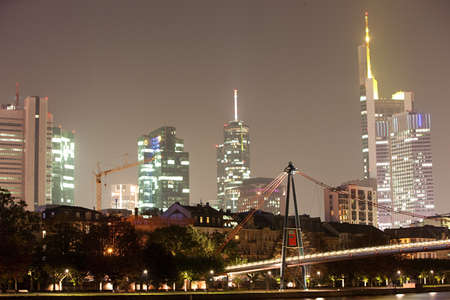 Skyline and Main River at night, Frankfurt, Germnayのeditorial素材
