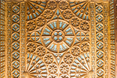 Portugal, Porto, Carved ceiling inÃLivrariaÃLelloのeditorial素材