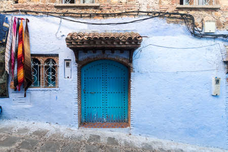 Morocco, Chefchaouen, Door of traditional blue houseのeditorial素材