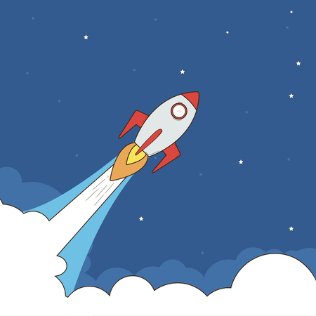 Rocket in the space. concept of business launch start Up, illustration rocket.のイラスト素材