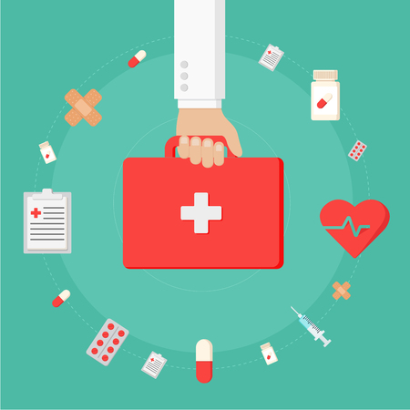 Set of flat icons Health care conceptのイラスト素材