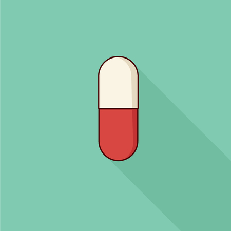 Modern icon pill, background green and flat style, medicine, long shadowのイラスト素材