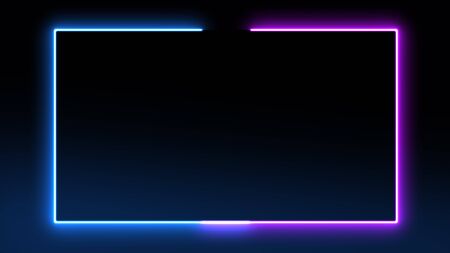 Background abstract bright neon frame. Light neon of a rectangular path in blue and pink. Laser Show for club or webの写真素材