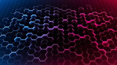 Abstract background hexagon blue of futuristic surface with light rays and shadows.の写真素材