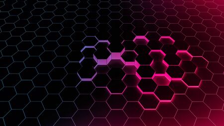 Abstract background hexagon blue of futuristic surface with light rays and shadows. fluorescent background for techの写真素材
