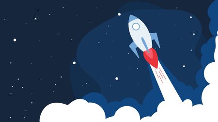 Rocket with stars background, Rocket launch,ship.vector, illustration concept of business product on a market. start upのイラスト素材