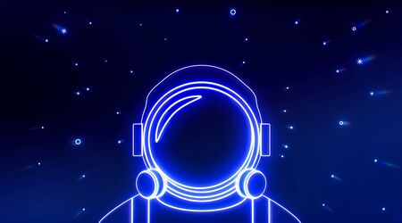 Astronaut helmet neon icon with light stars. Elements of Space set. Simple icon for websites, web...