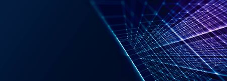 Panoramic abstract geometry background. blue and green colorful with dots broken, tech backdrop of connections and dots. space for text.の写真素材