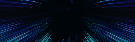 Panoramic tech background, connected points and led lines, technological presentation slide, poster party. 3d rendering.の写真素材