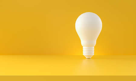 Light bulb white on yellow background. Horizontal composition with copy space. Creativity ideas and innovation concept. 3d renderingの写真素材