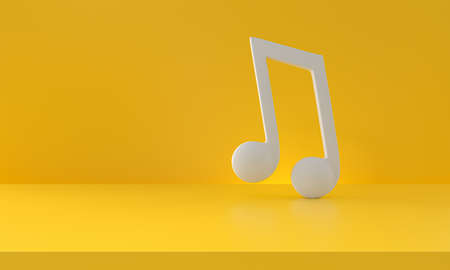 White music note, tone icon isolated on yellow background. Minimalism concept. 3D Renderingの写真素材