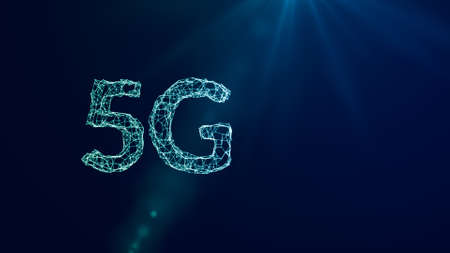 Abstract 5g with light and geometric background. tech backdrop of connections and dots. internet, fast connection concept.の写真素材