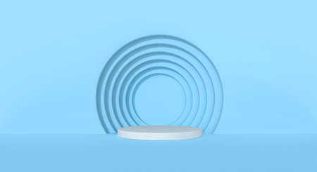 White podium with blue circles studio background. 3d rendering.の写真素材