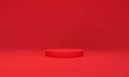Red pedestal to display the product. Highlight concept. 3d rendering.の写真素材