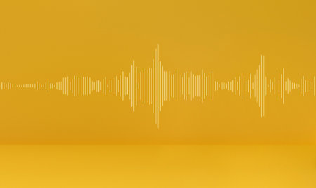 Sound wave on a yellow studio background. Podcast, live, streaming, creator content. 3d rendering.の写真素材