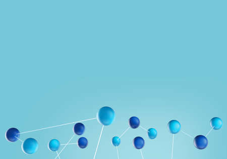 Connections atoms on blue background for the presentations. 3d rendering.の写真素材