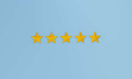 five-star rating of the experience concept on blue background. 3d rendering.の写真素材