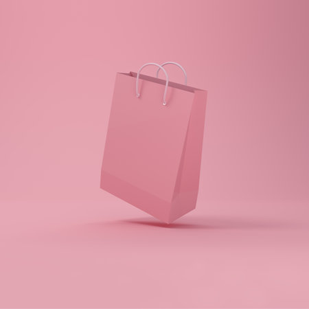 Shopping bag levitating in pink background. 3d rendering.の写真素材