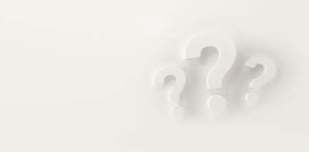 Three question marks in panoramic white studio background. 3d rendering.の写真素材