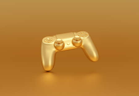 Golden video game controller on golden background. Gaming stream concept. 3d rendering.