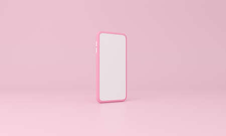 Pink mobile phone on studio background. 3d rendering.の写真素材