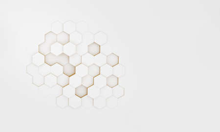Abstract background hexagon white and golden with copy space. 3d rendering.の写真素材