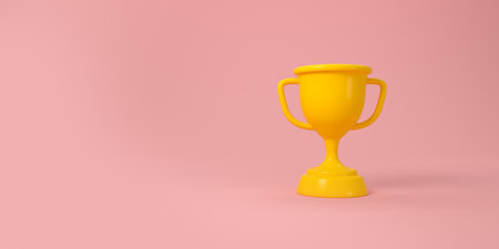 Trophy cup on panoramic pink background. 3d rendering. 3d rendering.の写真素材